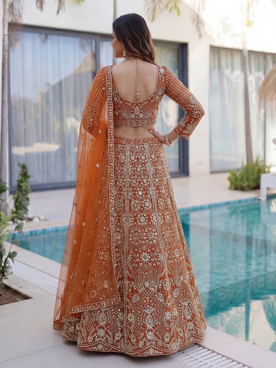 Lehenga Mart Designer Wedding Wear Lehenga Choli-Orange - Dista