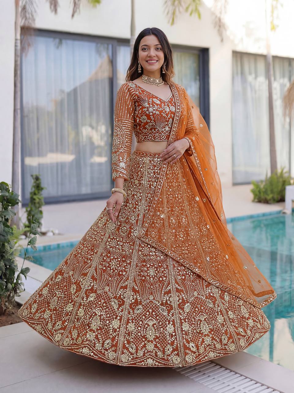 Lehenga Mart Designer Wedding Wear Lehenga Choli-Orange - Dista