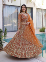 Thumbnail for Lehenga Mart Designer Wedding Wear Lehenga Choli-Orange - Dista