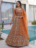 Thumbnail for Lehenga Mart Designer Wedding Wear Lehenga Choli-Orange - Dista