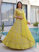 Thumbnail for Lehenga Mart Designer Wedding Wear Lehenga Choli-Yellow - Dista