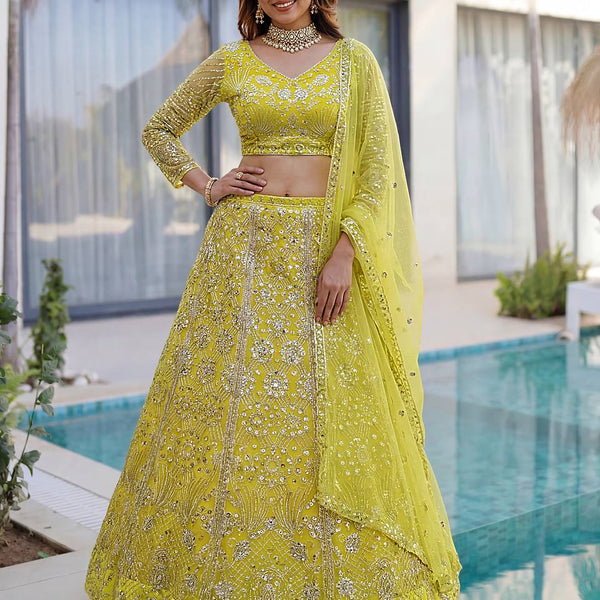 Lehenga Mart Designer Wedding Wear Lehenga Choli-Yellow - Dista