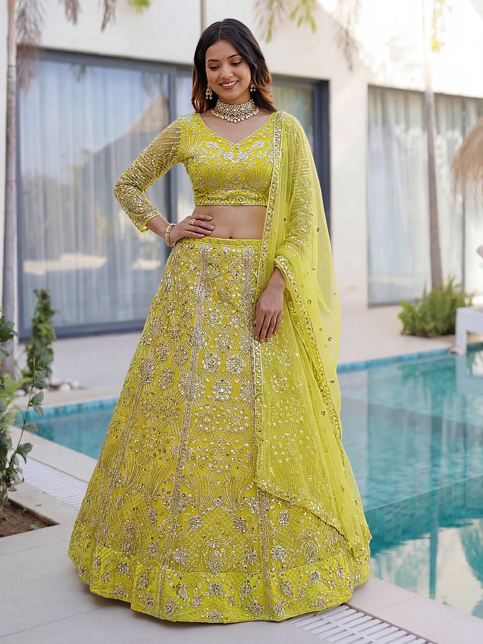 Lehenga Mart Designer Wedding Wear Lehenga Choli-Yellow - Dista