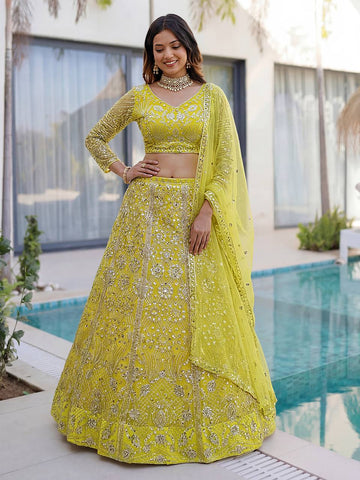 Lehenga Mart Designer Wedding Wear Lehenga Choli-Yellow - Dista