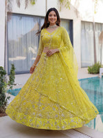 Thumbnail for Lehenga Mart Designer Wedding Wear Lehenga Choli-Yellow - Dista