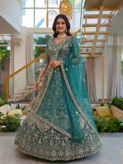 Lehenga Mart Net Lehenga With Cording Embroidery Work-Rama - Dista