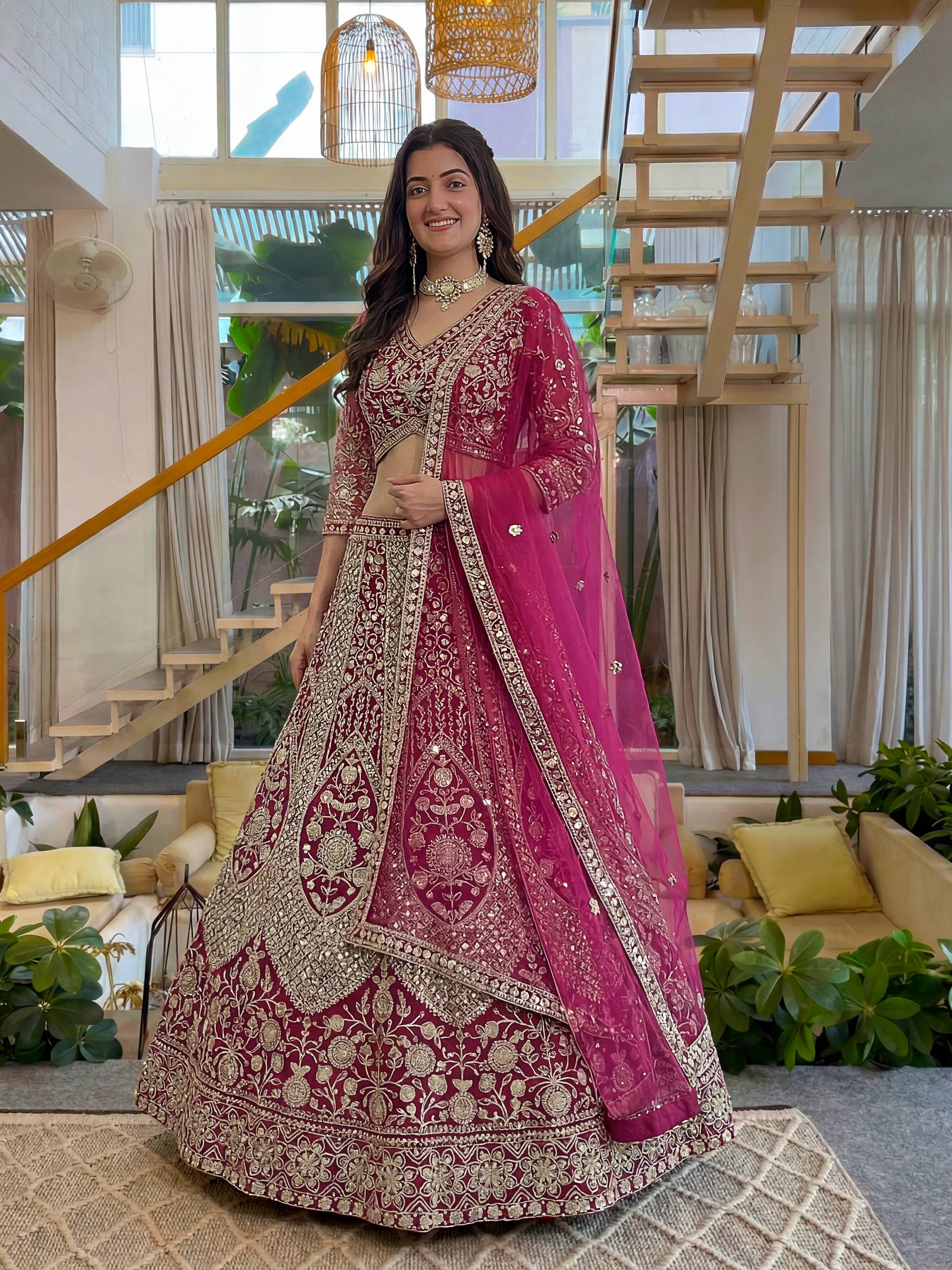 Lehenga Mart Net Lehenga With Cording Embroidery Work-Pink - Dista