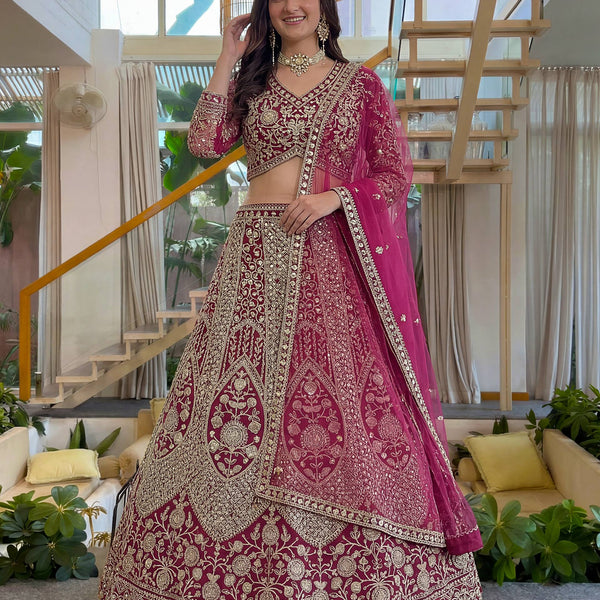 Lehenga Mart Net Lehenga With Cording Embroidery Work-Pink - Dista
