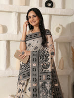 Thumbnail for Astita Linen Cotton Black & Cream Saree