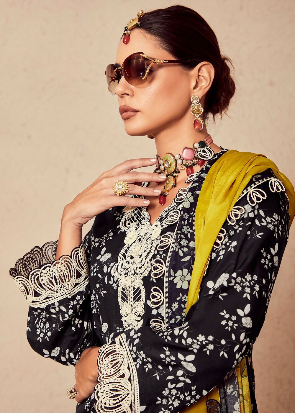 Black Muslin Cotton Digital Print & Embroidered Salwar Suit - Emponline - Distacart