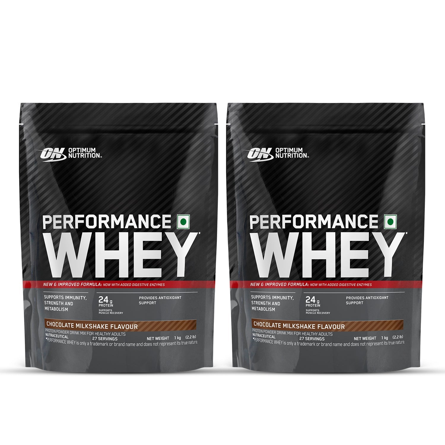 Optimum Nutrition Performance Whey Protein Powder (Chocolate Milkshake)-1 kg(Pack of 2)