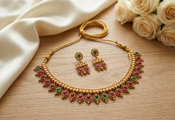 Jewel City Multicolor South Indian Temple Jewelry Set - Dista