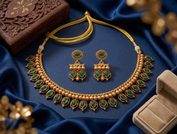 Jewel City Green Antique Gold Matte Temple Jewelry Set - Dista
