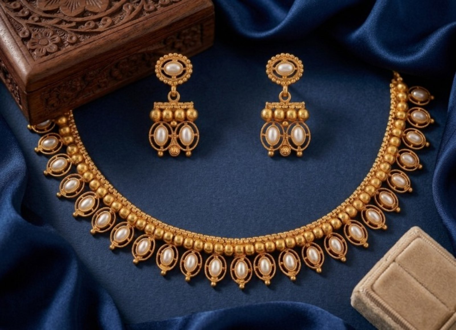 Jewel City White Antique Gold Matte Temple Jewelry Set - Dista