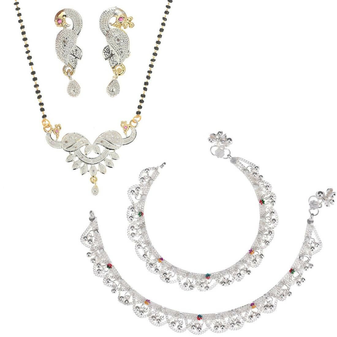 AanyaCentric Gold-plated Mangalsutra Pendant Earring Set & Silver Plated Anklet - Distacart