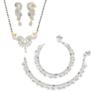 AanyaCentric Gold-plated Mangalsutra Pendant Earring Set & Silver Plated Anklet - Distacart