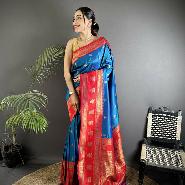 Joban Fashion Royal Blue Banarasi Soft Silk Woven Butti Saree