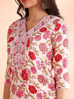 Thumbnail for Ode by House of Pataudi Floral Printed Pure Cotton Straight Kurta with Trousers & Dupatta - Distacart