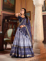 Thumbnail for Vastranavya Occasionaly Tussar Silk Dot And Ikkat Print With Foil Work Lehenga Choli - Navy Blue - Distacart