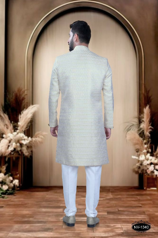 Joban Fashion Men's Yellow & White Cotton Silk Kurta with Pyjama - Distacart