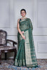 Morchari Green Script Printed Orzanga Saree Unstitched Blouse - Distacart