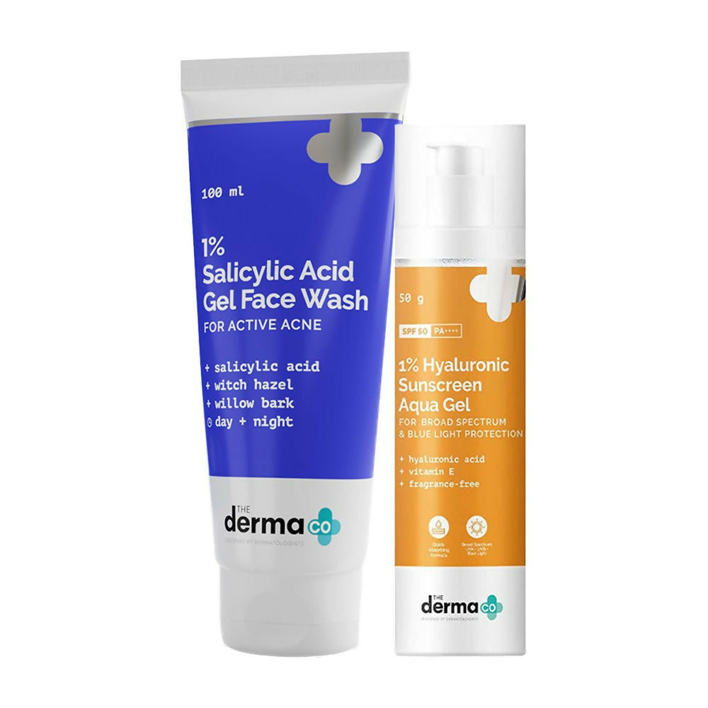 The Derma Co 1% Hyaluronic Sunscreen & 2% Salicylic Face Wash Combo - Distacart