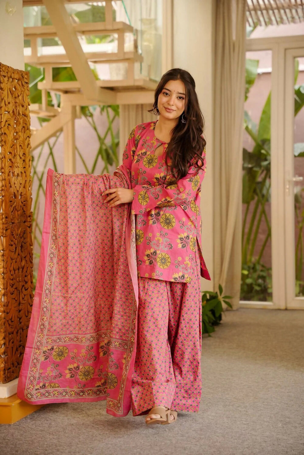 Aayaa Designer Cotton Silk Farshi Salwar Set - Pink - Dista