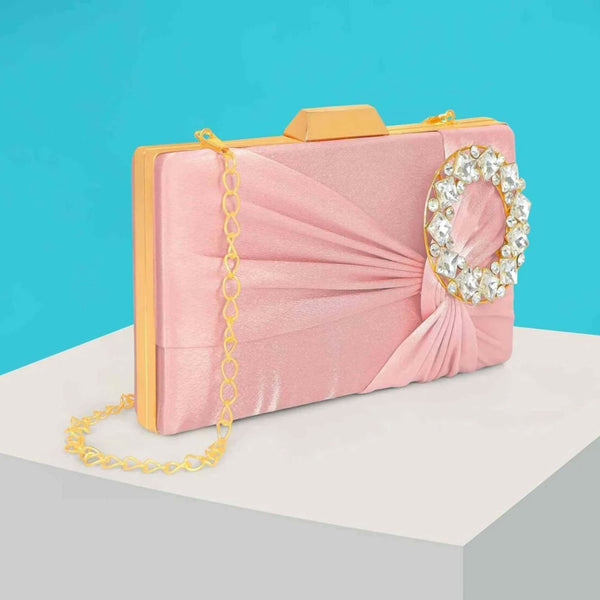 Joban Fashion Luxurious Satin Evening Clutch With Detachable Chain Strap - Pink
