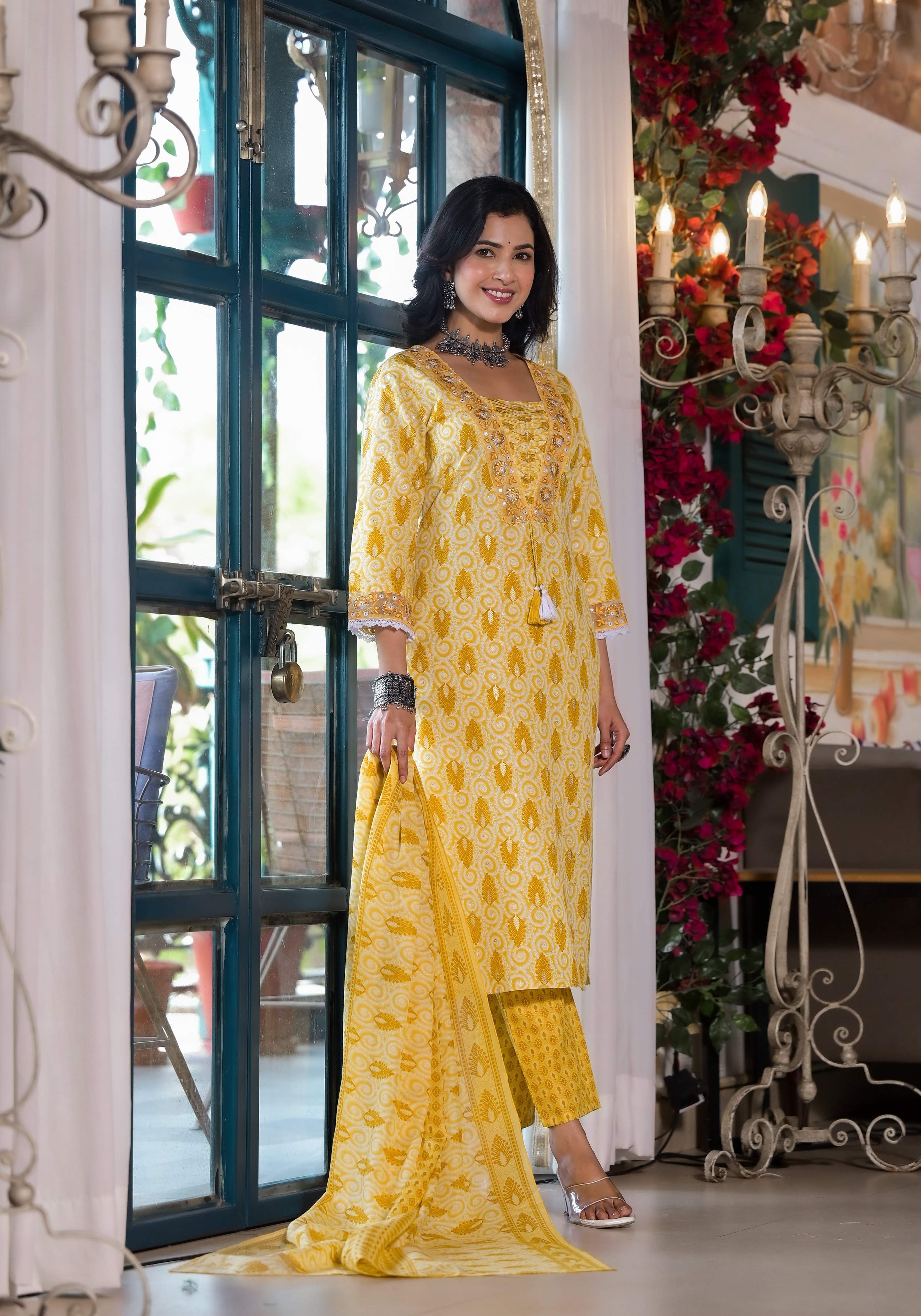 Lace Embroidered & Printed Kurta With Pant & Dupatta, Multicolor - Hiral Fashion - Dista
