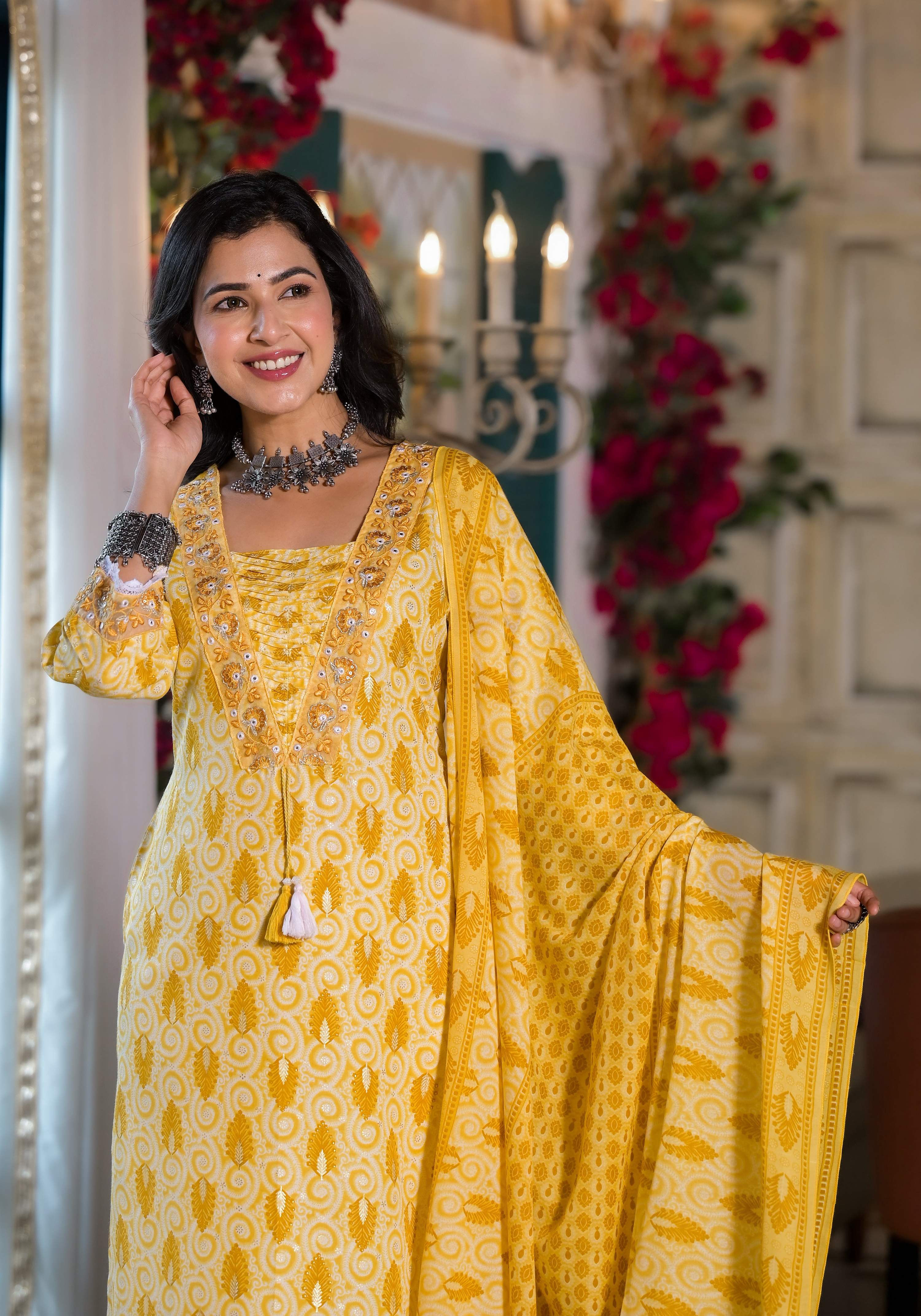Lace Embroidered & Printed Kurta With Pant & Dupatta, Multicolor - Hiral Fashion - Dista