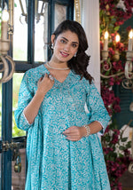 Thumbnail for Embroidered & Printed Angrakha Style Kurta With Pant & Dupatta, Blue - Hiral Fashion - Distacart