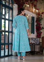 Thumbnail for Embroidered & Printed Angrakha Style Kurta With Pant & Dupatta, Blue - Hiral Fashion - Distacart