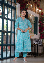 Thumbnail for Embroidered & Printed Angrakha Style Kurta With Pant & Dupatta, Blue - Hiral Fashion - Distacart