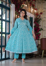Thumbnail for Embroidered & Printed Angrakha Style Kurta With Pant & Dupatta, Blue - Hiral Fashion - Distacart