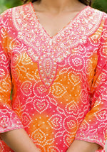 Thumbnail for Applique Embroidered & Bandhani Printed Kurta With Pant & Printed Dupatta, Orange - Hiral Fashion - Distacart