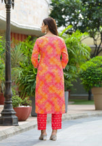Thumbnail for Applique Embroidered & Bandhani Printed Kurta With Pant & Printed Dupatta, Orange - Hiral Fashion - Distacart