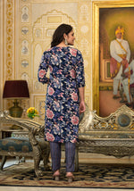 Thumbnail for Applique Embroidered & Floral Printed Kurta With Pant & Printed Dupatta, Navy Blue - Hiral Fashion - Distacart