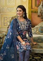 Thumbnail for Applique Embroidered & Floral Printed Kurta With Pant & Printed Dupatta, Navy Blue - Hiral Fashion - Distacart