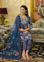 Thumbnail for Applique Embroidered & Floral Printed Kurta With Pant & Printed Dupatta, Navy Blue - Hiral Fashion - Distacart