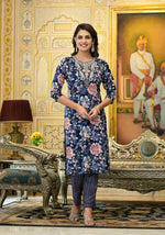 Thumbnail for Applique Embroidered & Floral Printed Kurta With Pant & Printed Dupatta, Navy Blue - Hiral Fashion - Distacart