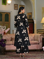 Thumbnail for Floral Printed & Neckline Embroidered Kurta With Palazzo, Black - Hiral Fashion - Distacart