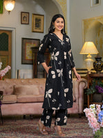 Thumbnail for Floral Printed & Neckline Embroidered Kurta With Palazzo, Black - Hiral Fashion - Distacart