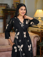 Thumbnail for Floral Printed & Neckline Embroidered Kurta With Palazzo, Black - Hiral Fashion - Distacart