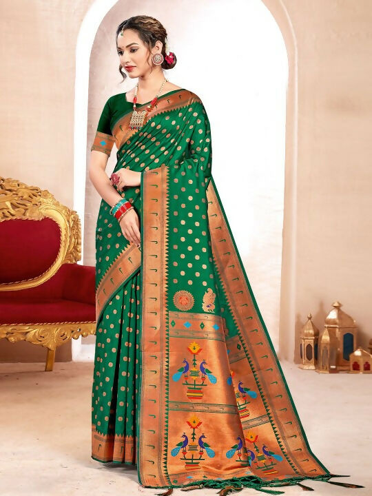 Astita Paithani Silk Green Saree - Distacart