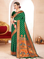 Thumbnail for Astita Paithani Silk Green Saree