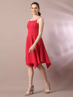 Thumbnail for Myshka Women's Pink Solid Shoulder Straps Fit and Flare Party Dress - Distacart