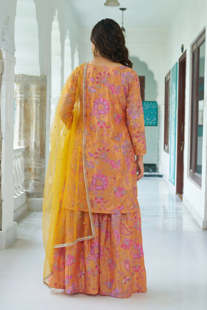 Joban Fashion Yellow Kurta Set Chinnon Embroidery Sequence Work - Distacart