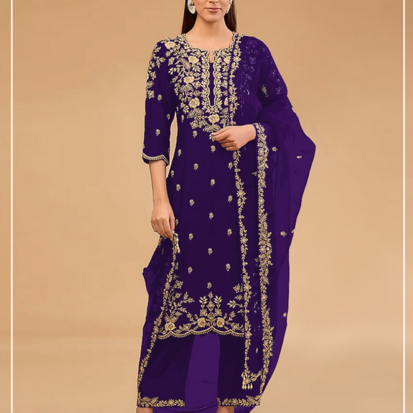 Anaita D Blue Vichitra Suit with Embroidered & Multi Thread Zari Work