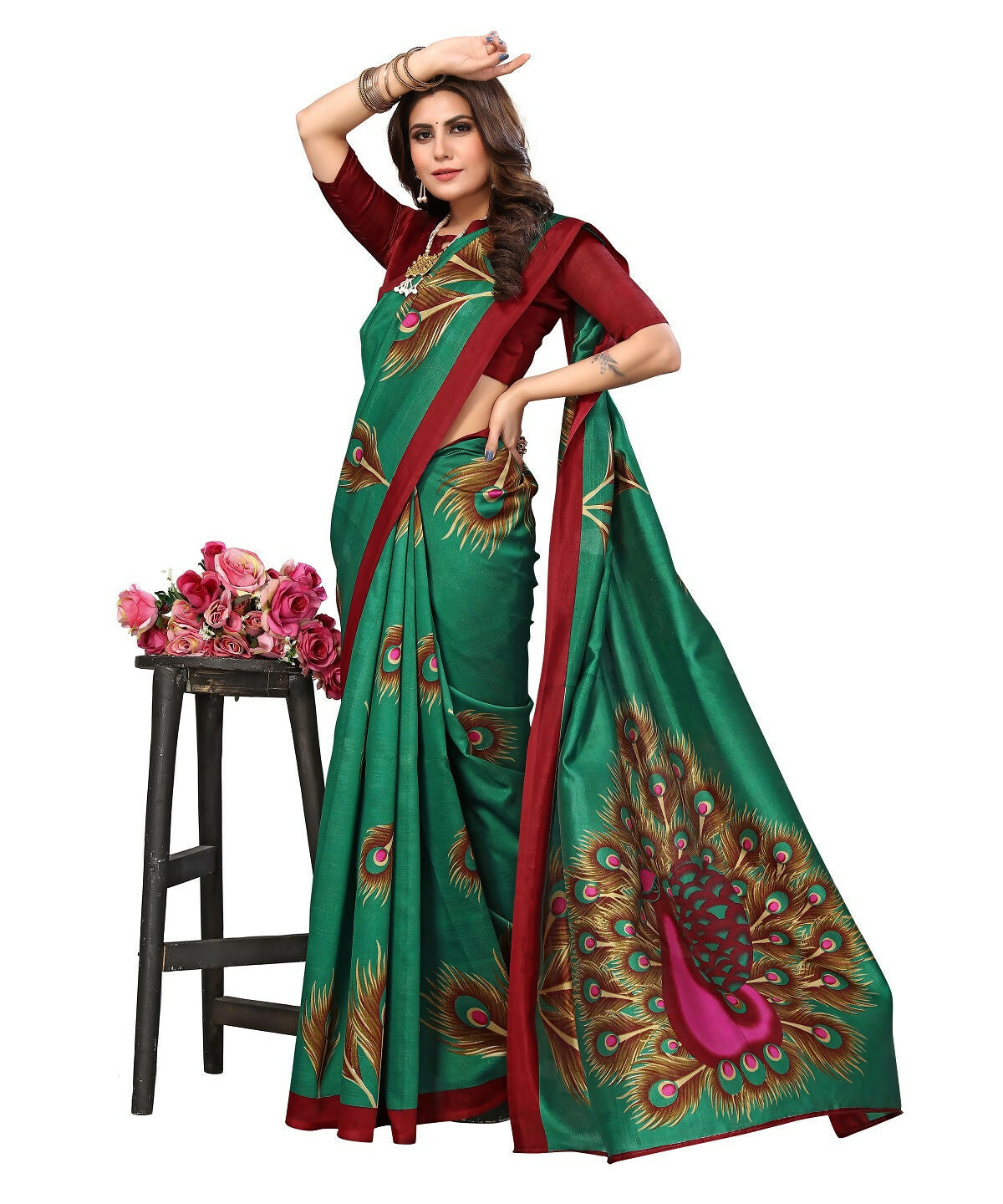 Vamika green Printed Art Silk Saree - Distacart