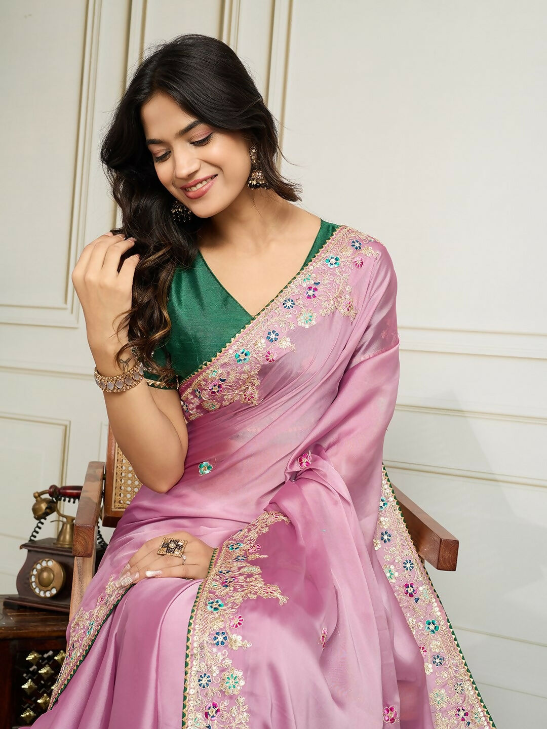Ai Fashion Pink Rangoli Silk Embroidery Party Wear Saree